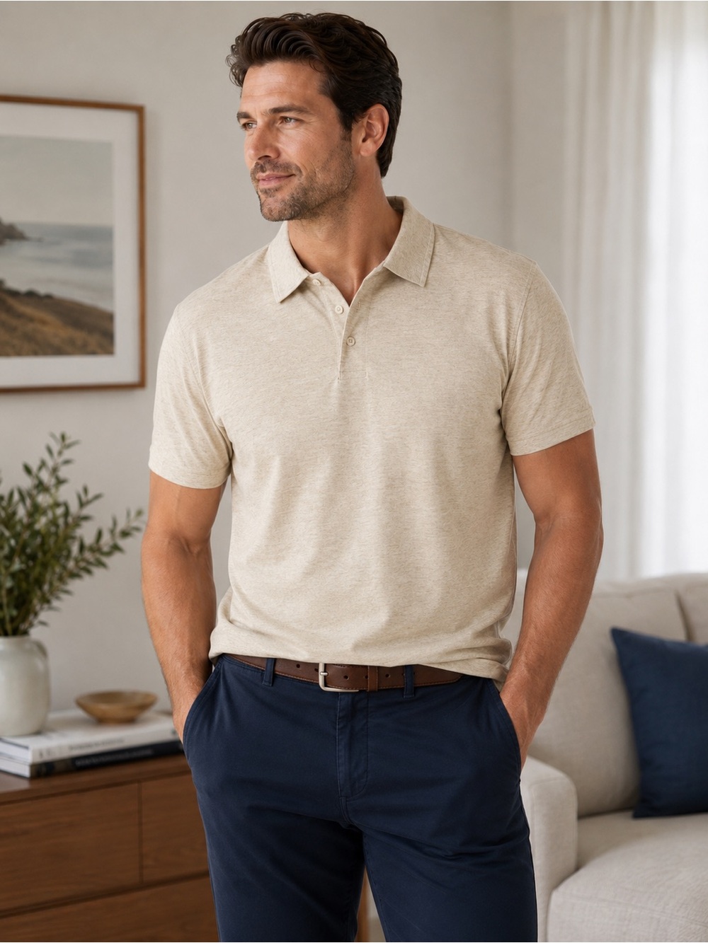 NWT Free Assembly Men’s XXL Cotton Polo Shirt Tan Heather Classic
